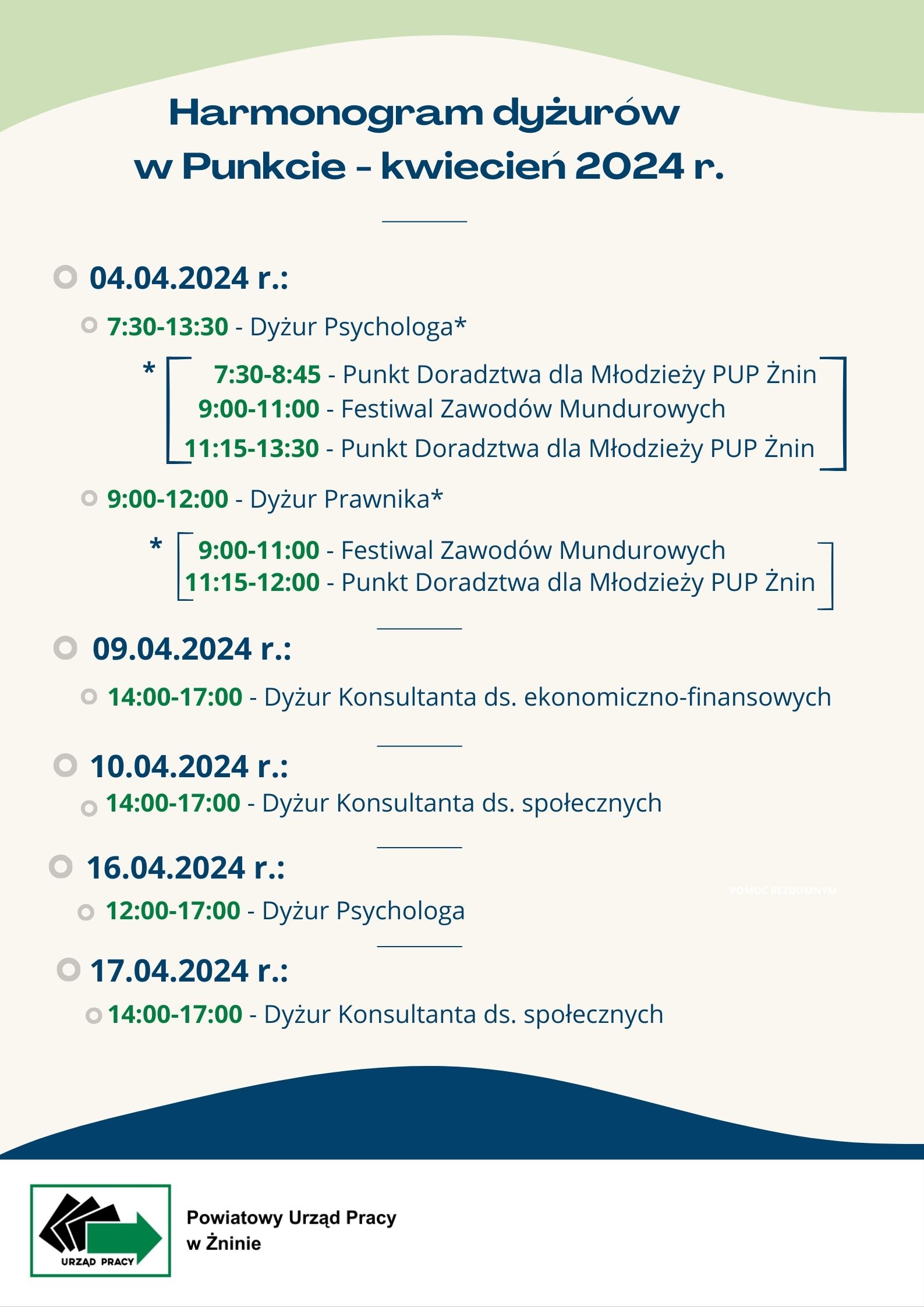 Harmonogram dyżurów - kwiecień 2024r.