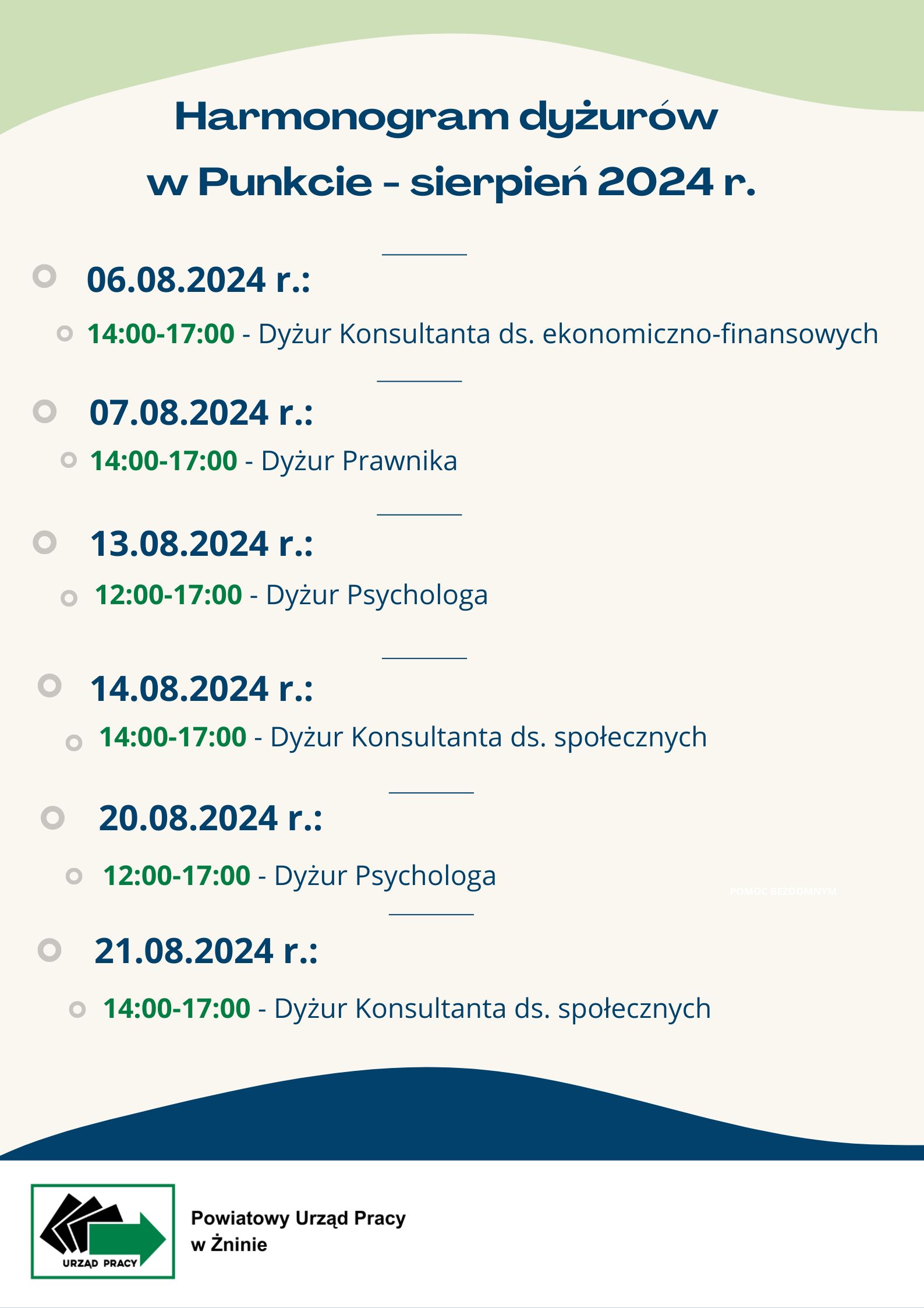 Harmonogram dyżurów sierpień 2024