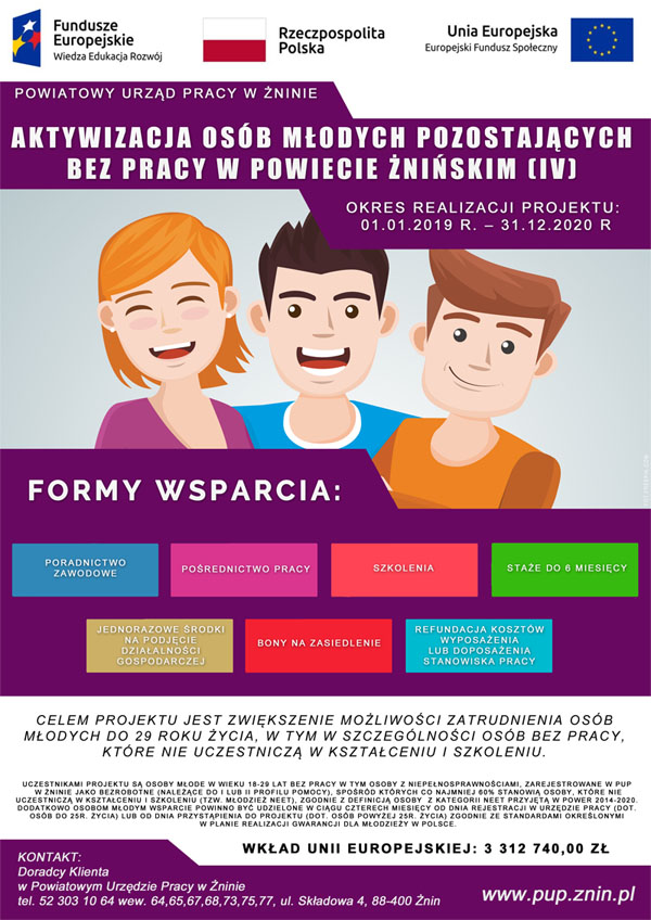 Plakat - Aktywizacja osób młodych pozostających bez pracy w powiecie żnińskim (IV)