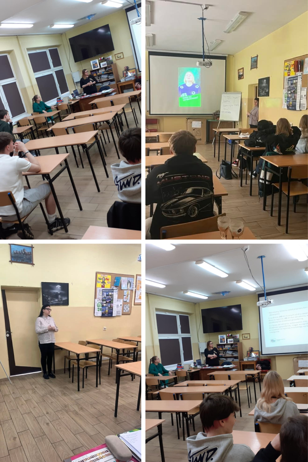 kolaż zdjęć z młodzieżą szkolą. uczniowie w trakcie spotkania